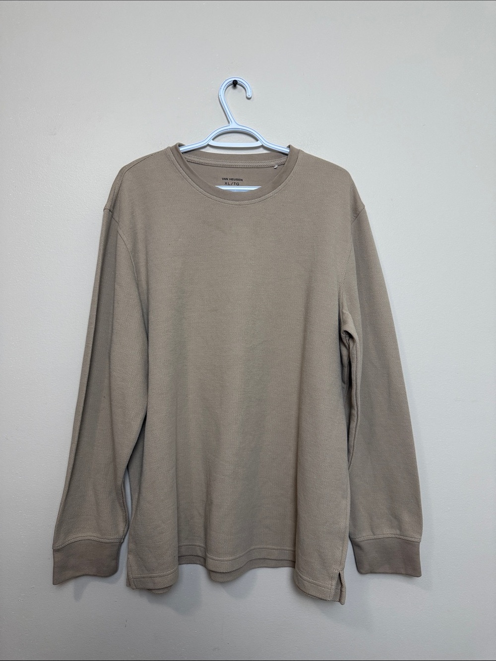 Van Heusen Long Sleeve Crewneck Shirt - Taupe Beige size XL